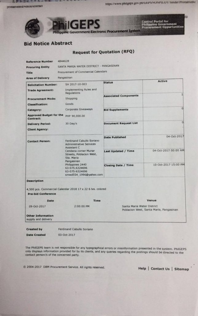 Procurement of Commercial Calendars